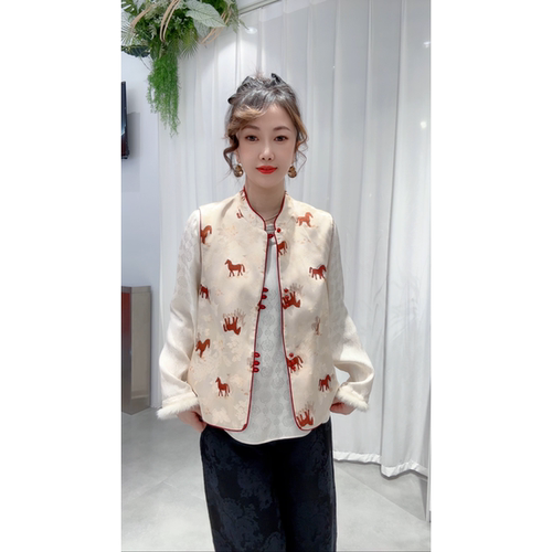 双面穿2026春新款时尚圆领新中式国风马甲女显瘦百搭马甲上衣潮