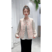新中式 刺绣盘扣缎面提花马甲女2026春坎肩气质国风外搭背心气质款