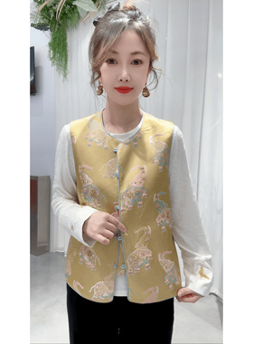 【锦堂吉象】中国风刺绣镶钻马甲女秋外穿复古版新中式上衣背心