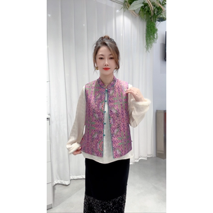 新中式双面穿复古提花宋锦马甲女25新款时尚气质圆领国风上衣