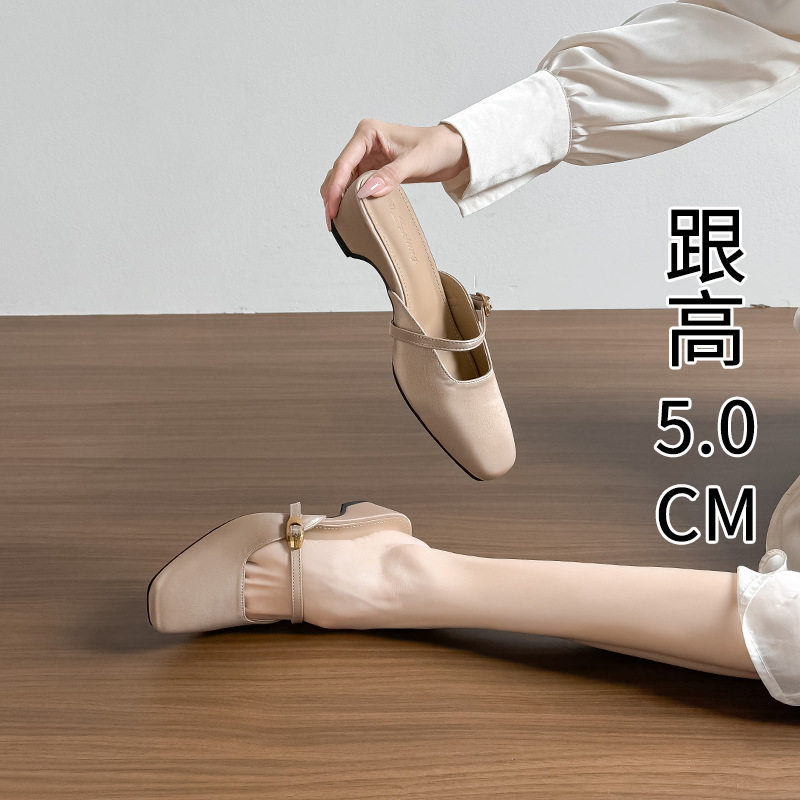 韩版春夏季舒适半托增高女鞋2026年新款一字带玛丽珍单鞋女