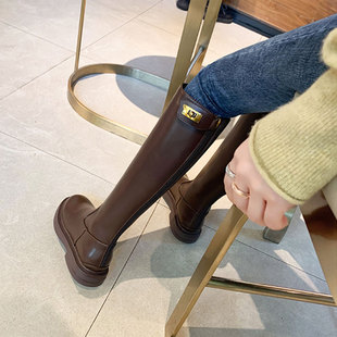 不过膝长筒靴女粗腿大筒围胖mm高筒骑士靴加绒大码 内增高厚底长靴