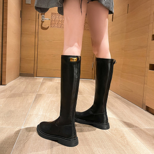 不过膝长筒靴女粗腿大筒围胖mm高筒骑士靴瘦瘦靴子大码内增高厚底