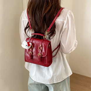 甜美少女风双肩包女2026新款 剑桥学院风书包春夏多功能单肩斜挎包