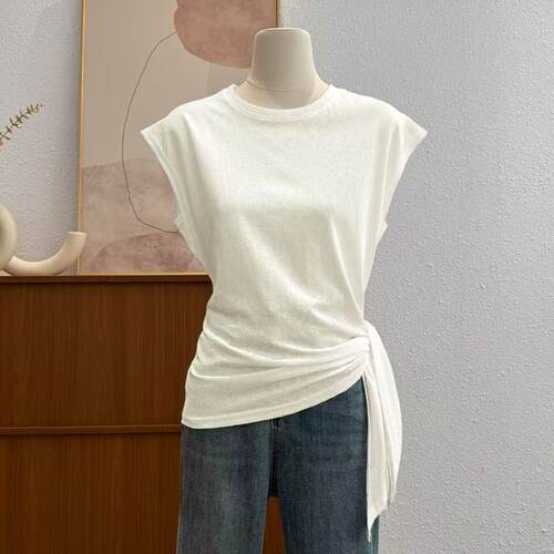 韩系修身T恤针织收腰系带上衣