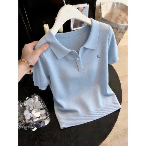 翻领针织短袖T恤百搭小个子上衣