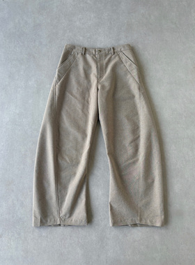 【新配色】H1c 岩*仿原牛螺旋阔腿工装弯刀裤 时装廓形/多线解构