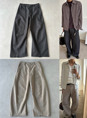 H1c 岩*仿原牛螺旋多弧A字阔腿工装弯刀裤 时装廓形/多线解构