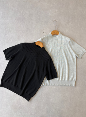 H1c 悬线*桑蚕丝羊毛天丝混纺正肩合身针织短袖 力量感/亲肤透气