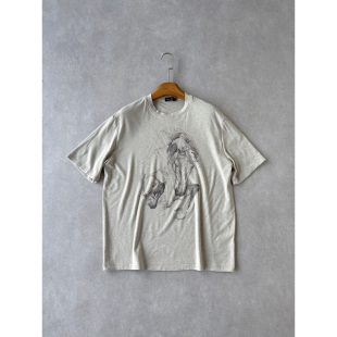 春夏轻薄 手绘印花竹节肌理混纺松弛正肩短袖 软糯高弹 影马 H1c