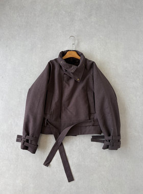 H1c 猎*短款80天丝仿貂内里绑带外套大衣 多形态翻领/优雅氛围