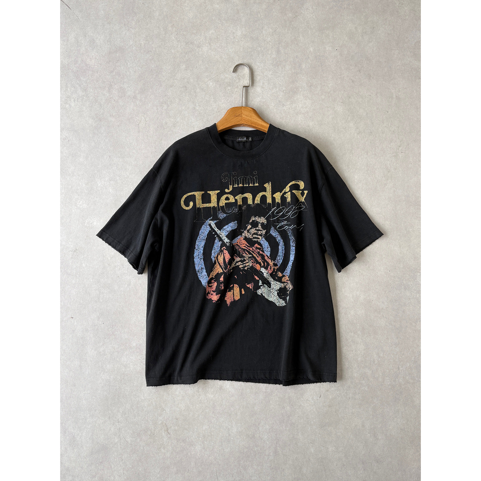 H1c 吉米*吉他之神印花240g洗水Boxy短袖T恤 水洗破坏/人像做旧