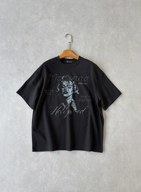 H1c 梦露*复古做旧印花235g索罗娜Boxy短袖 凉感舒适/短宽版型