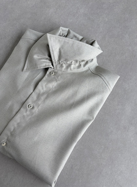 H1c 白千鸟*多形态抽褶领TR混纺Boxy长袖衬衫 千鸟格纹/比例修饰