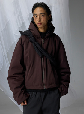 H1c 血月*弯刀袖廓形短宽连帽拉链羽绒棉棉服外套 /力量造型