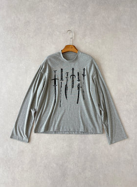 H1c 利刃2.0*复古中世纪做旧印花长袖T恤 亲肤高弹软糯/Boxy短宽