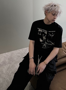 H1c 24SS Rammstein 战车乐队金属摇滚做旧印花270g boxy短袖T恤