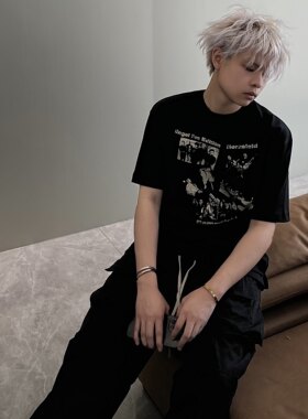 H1c战车乐队做旧印花270g短袖