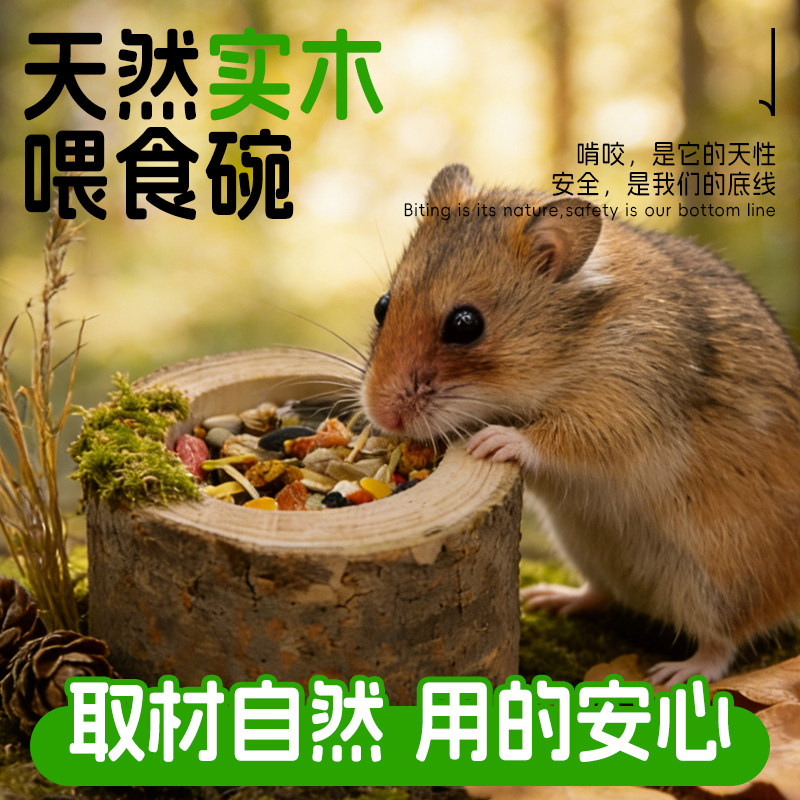 仓鼠食盆食器喂水器造景树洞树桩实木窝木制森林健康绿色金丝熊屋