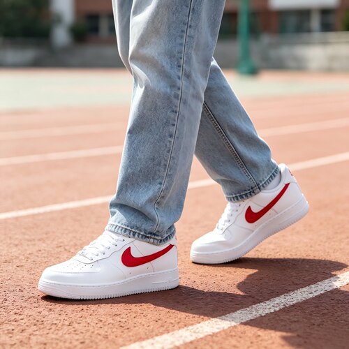 Nike Air Force 1牛剖层革合成革'07舒适贴合低帮板鞋男款白红