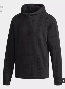adidasneo满印Logo运动套头连帽针织卫衣男款黑色CV7570