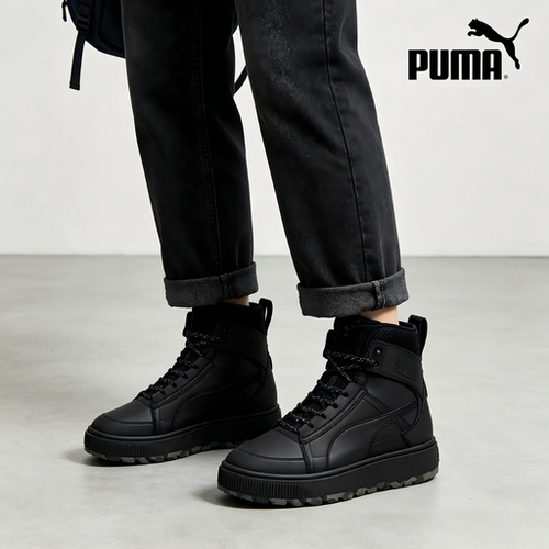 PUMA彪马织物人造革头层牛皮舒适耐磨中帮板鞋黑色381182-01