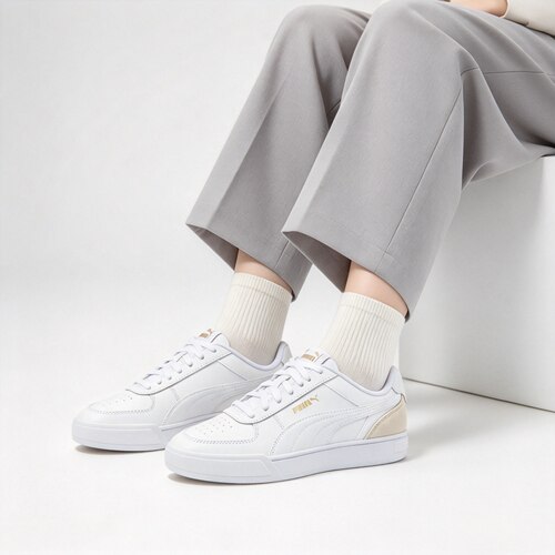 PUMA彪马 Caven 人造革牛剖层革舒适百搭低帮板鞋白金色399398-01