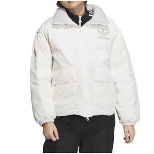 adidas字母Logo刺绣拼色休闲双面穿夹克羽绒服女款浅灰色IU4835