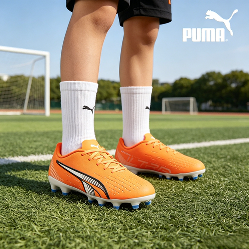 PUMA彪马 Ultra Play低帮 儿童足球鞋 橙白色 儿童款107233-01