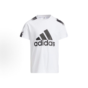 adidas 童装 拼色Logo字母印花速干运动短袖T恤 男童 白色HE0025