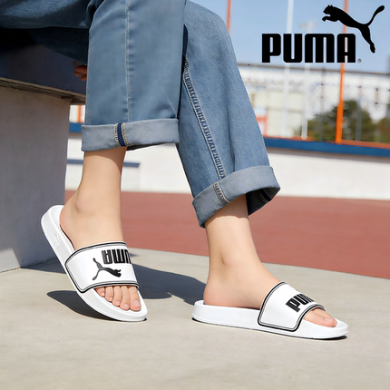PUMA彪马外穿 沙滩 皮革拼接 一字拖鞋 男女同款 白黑360263-08