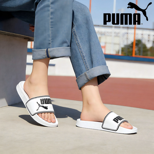 PUMA彪马外穿 沙滩 皮革拼接 一字拖鞋 男女同款 白黑360263-08