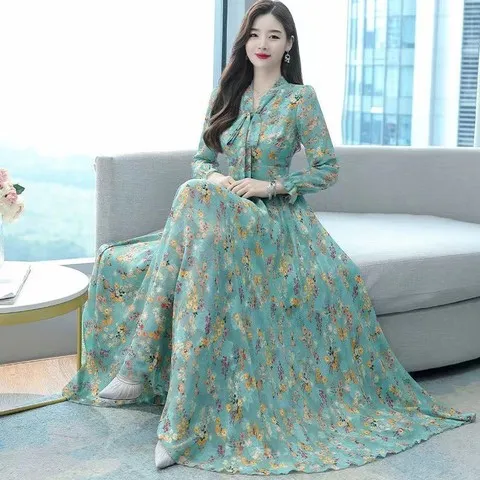 长裙春秋季修身过膝妈妈装连衣裙连衣裙