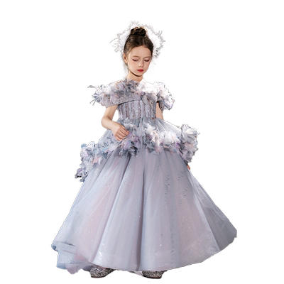 儿童礼服高端轻奢走秀洋气小众钢琴演奏生日花仙子重工拖尾晚礼服