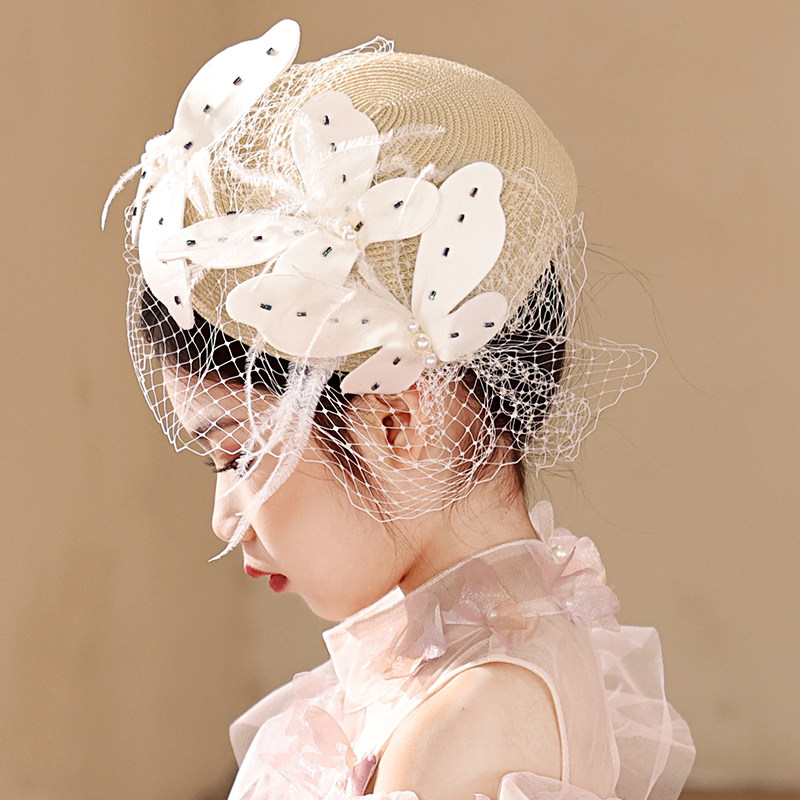 女童礼服头饰白色高级感洋气摩登造型影楼拍照生日钢琴小主持饰品