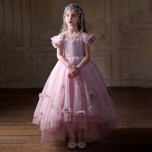 女童礼服粉色高端洋气公主裙简约轻奢花童生日钢琴主持走秀演出服