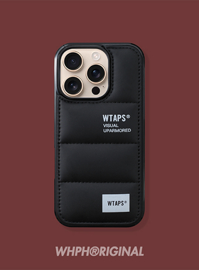 潮牌wtaps苹果16promax羽绒服手机壳适用于iPhone15秋冬防冻手11保护套14pro时尚防摔16plus高端黑色13软壳12