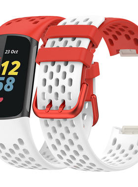 适用fitbit charge6/5运动硅胶透气表带防水彩色腕带菲比洞洞款