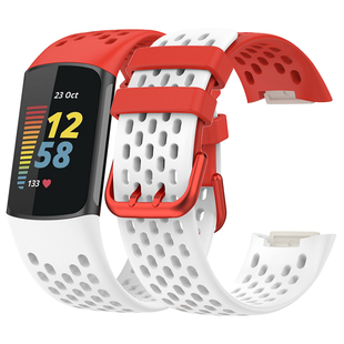 适用fitbit charge6/5运动硅胶透气表带防水彩色腕带菲比洞洞款