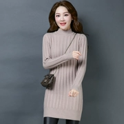 Áo len cổ cao bán rộng áo len nữ dài phần cashmere áo len dày Áo len dày màu đan đáy áo mùa đông - Áo len