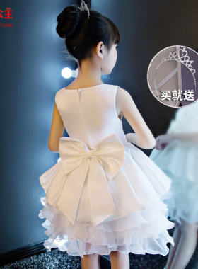 公主裙女童秋季蓬蓬纱白色生端小主持钢琴表演六一儿童礼服花童裙