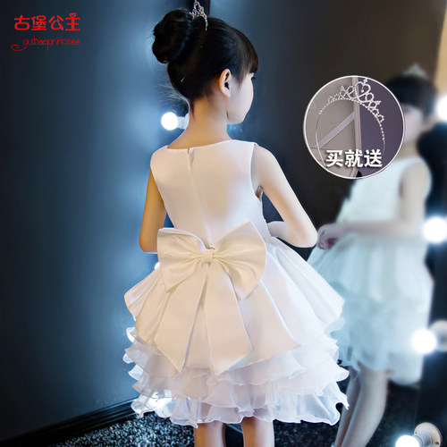 秋季蓬蓬纱白色生日走秀儿童礼服