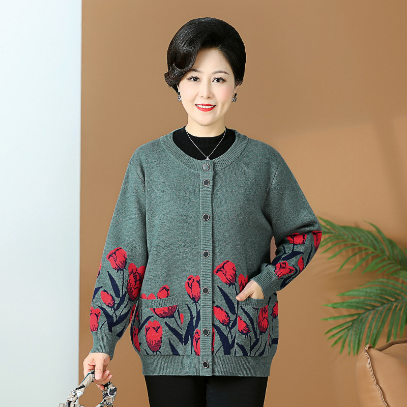 春秋冬中老年人特大码200斤加肥胖妈妈羊毛衣针织开衫厚外套奶奶