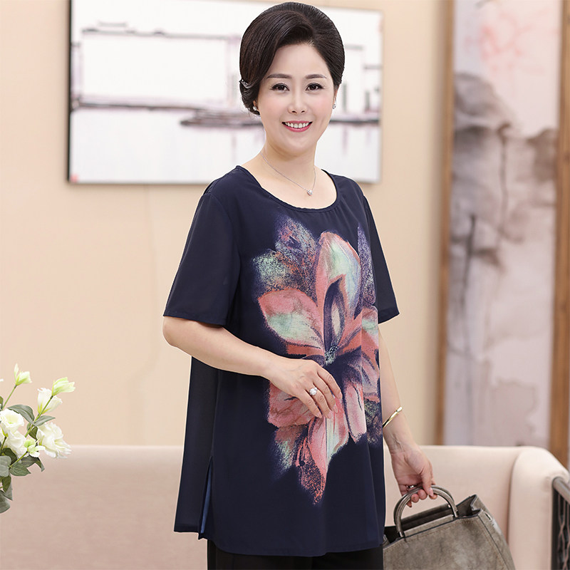 特价夏加大加肥中老年超大码女装胖妈妈雪纺T恤宽松短袖凉快小衫