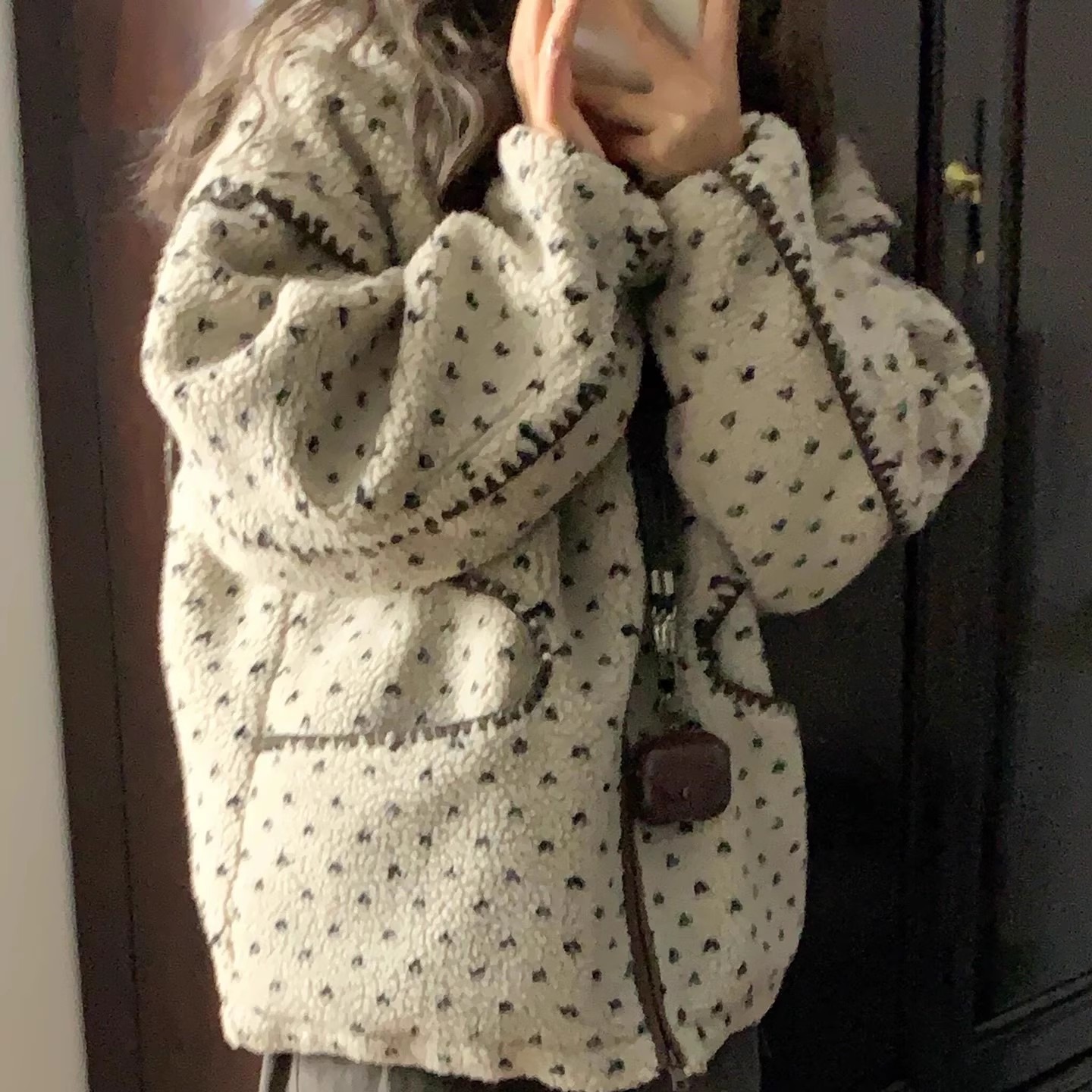 羊羔毛棉袄加厚外套女2025冬季新款日系复古宽松连帽加绒保暖棉服