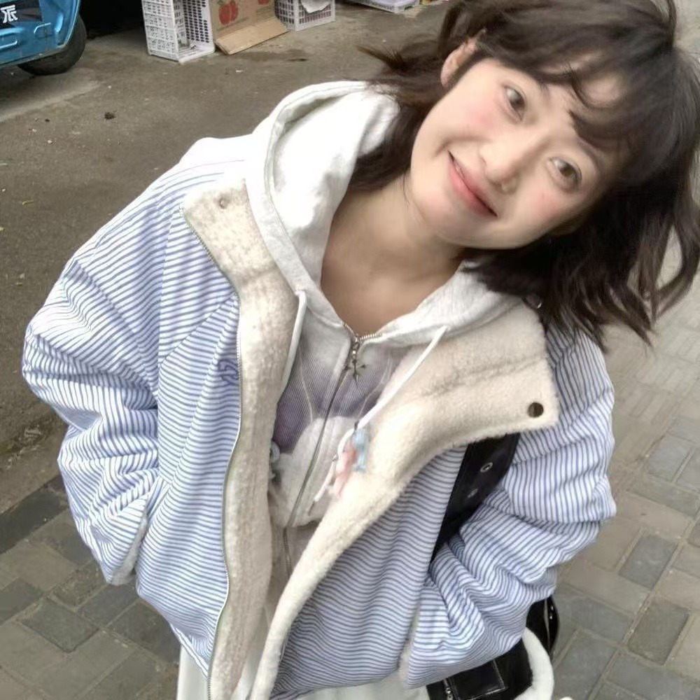 美式复古条纹双面穿羊羔毛外套女2025年冬季新款韩版宽松保暖棉服