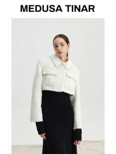 时髦千金白月光短款 羊驼毛毛呢大衣名媛气质设计感羊毛外套小个子