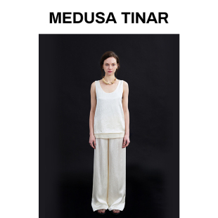 老钱慵懒通勤宽松高腰垂感直筒休闲裤 夏季 极简缎面醋酸裤 2026新品