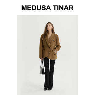 毛呢外套轻奢女绅士羊毛骆驼大衣小个子新 短款 沙漏腰设计感西装 版