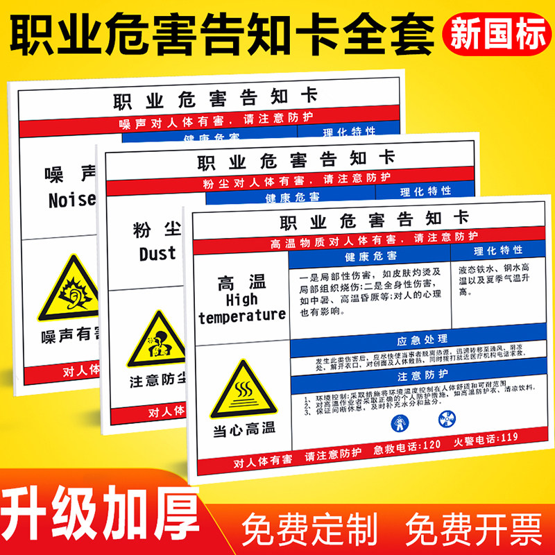 职业病危害告知牌卡粉尘高温噪声图片
